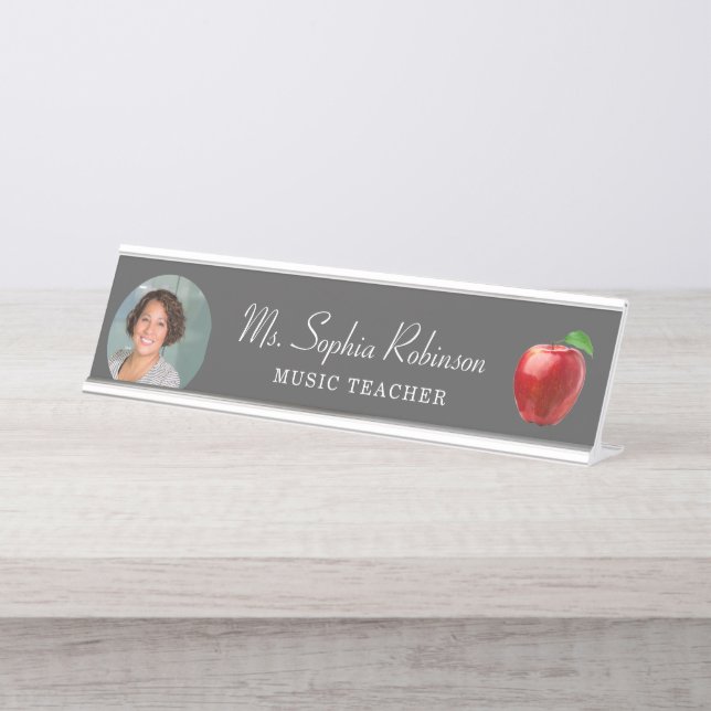 Personalised Teacher Photo Modern  Desk Name Plate (Front)