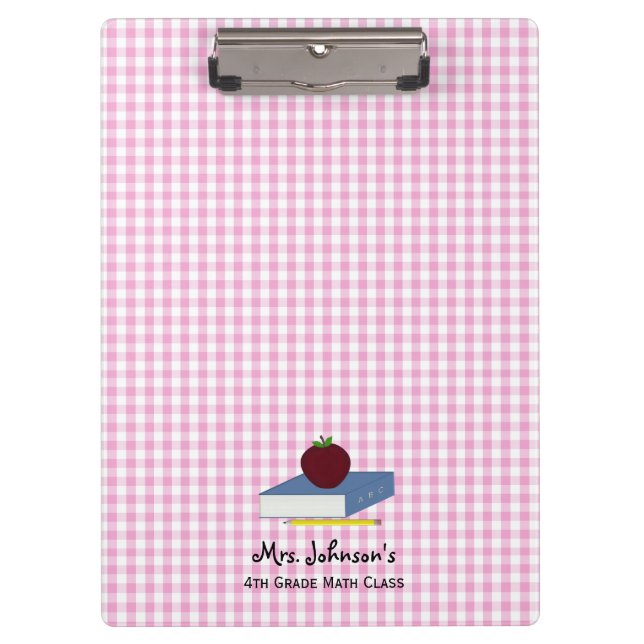 Personalised Teacher Pink Gingham Clipboard (Front)