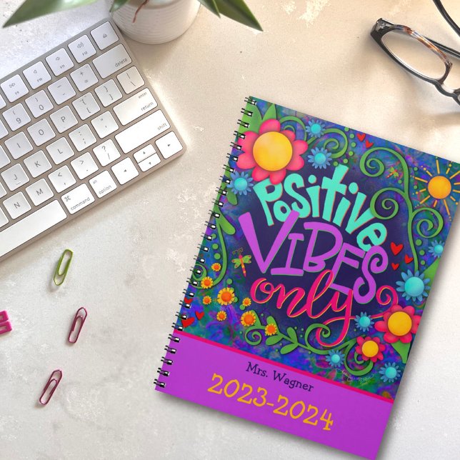 Personalised Teacher positive Vibes Fun Flowers  Planner (Creator Uploaded)