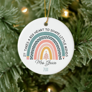 personalised teacher rainbow Christmas, Custom Ceramic Ornament