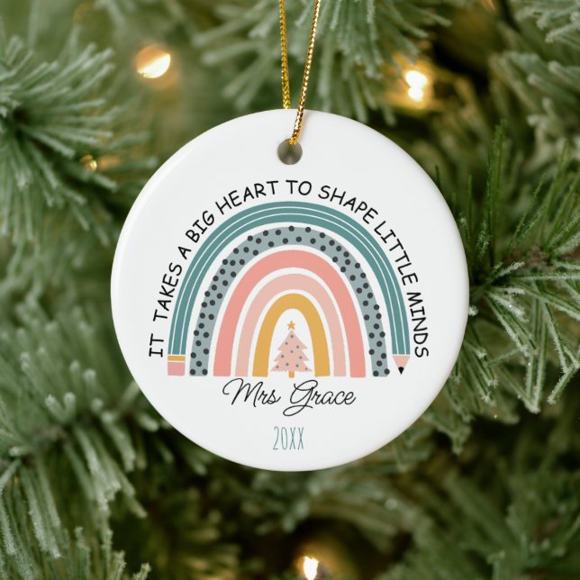 personalised teacher rainbow Christmas, Custom Ceramic Ornament (Tree)