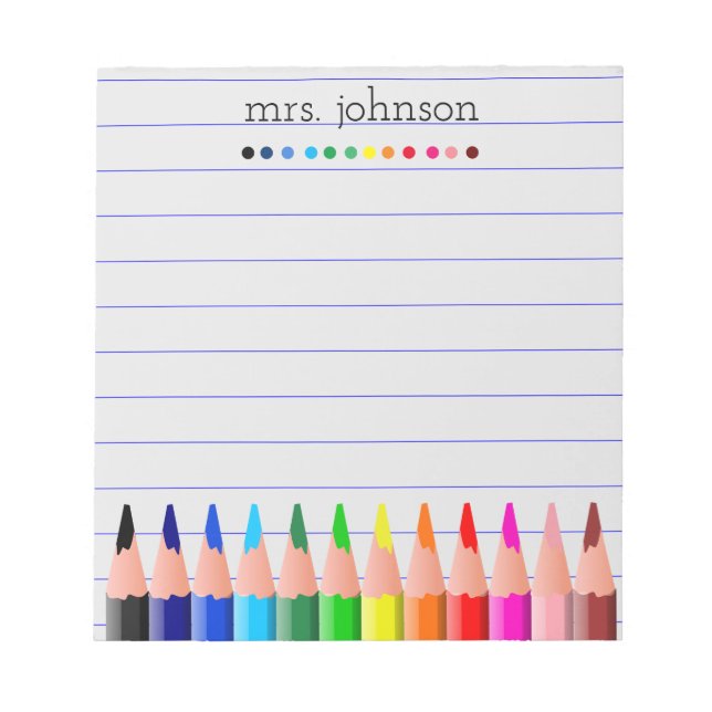 Personalised Teacher Rainbow Pencil Notepad (Front)