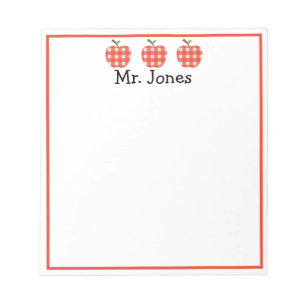 Personalised Teacher Red Apple Gingham Plaid Notep Notepad