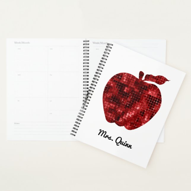 Personalised Teacher Red Faux Sequin Apple Planner (Display)