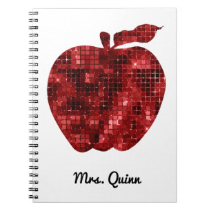 Personalised Teacher Red Faux Sequin Apple Planner Notebook