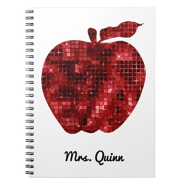 Personalised Teacher Red Faux Sequin Apple Planner Notebook (Front)