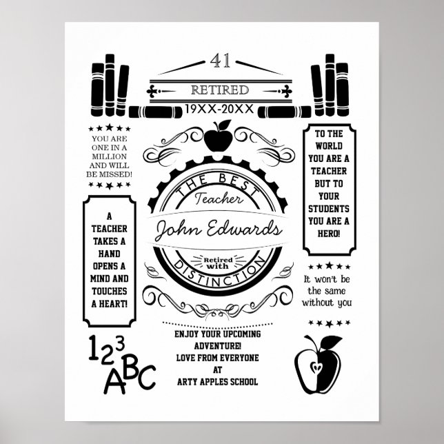 Personalised teacher Retirement Poster apple (Front)