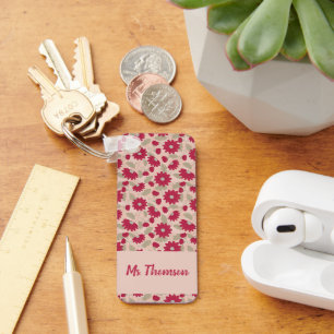 Personalised teacher’s gift, pink daisies key ring