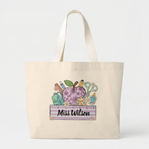 Personalised Teacher Shirt Custom Teacher Name Large Tote Bag