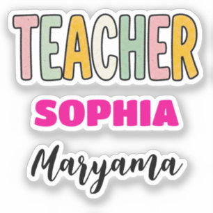 Personalised Teacher Text + Cute Name Colourful