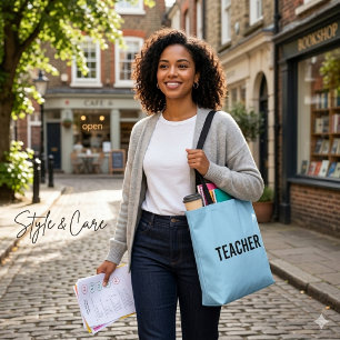 Personalised Teacher Text Statement Sky Blue Tote Bag