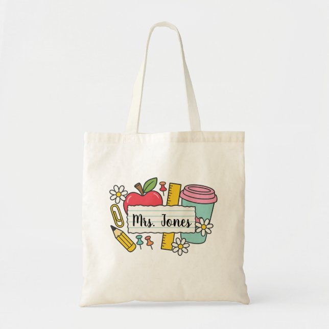 Personalised teacher Tote bag, Custom Teacher  Bag (Front)