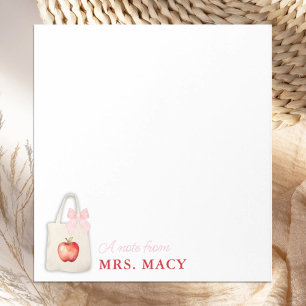 Personalised Teacher Tote Bag with Pink Bow Notepad