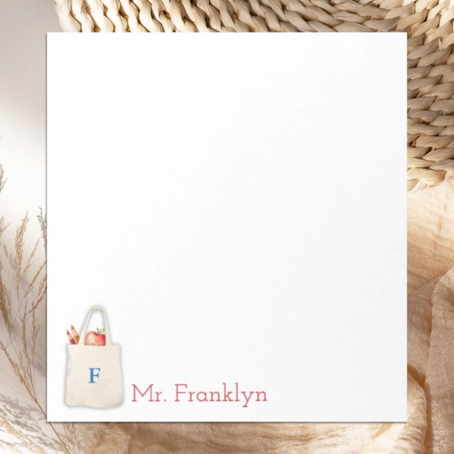 Personalised Teacher Watercolor Tote with apple Notepad (Creator Uploaded)