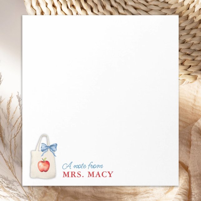 Personalised Teacher Watercolor Tote with Bow Notepad (Creator Uploaded)