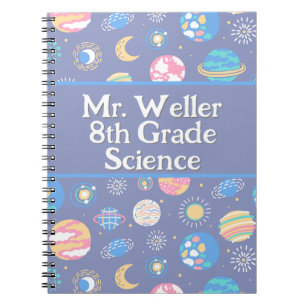 Personalised teacher with planets on navy blue notebook