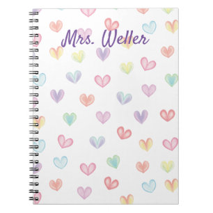 Personalised Teacher with watercolor hearts Notebook