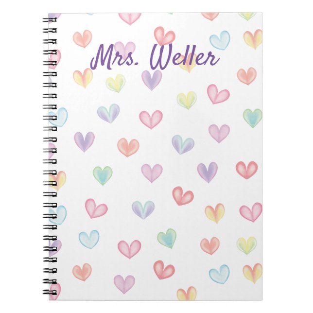 Personalised Teacher with watercolor hearts Notebook (Front)