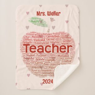 Personalised Teacher Word Art Apple Gift  Sherpa Blanket