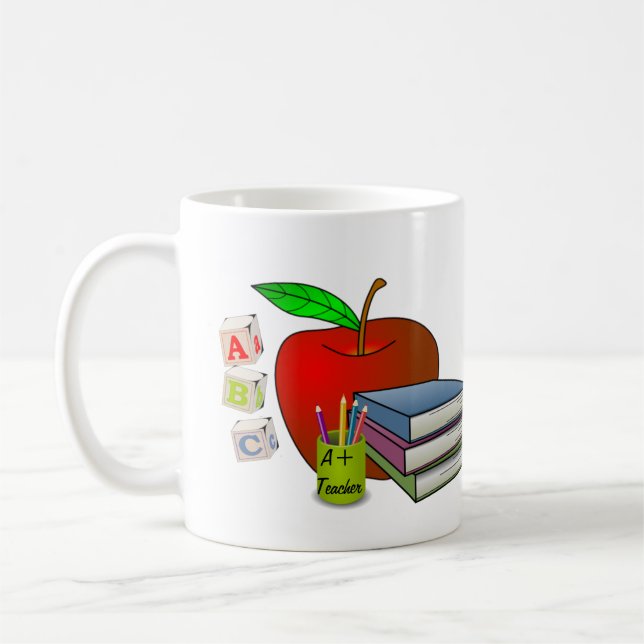 Personalised Teacher's Books & Apple Coffee Mug (Left)