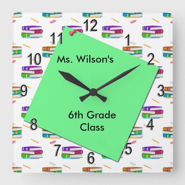 Personalised Teachers Books Green Paper Clock (Front)