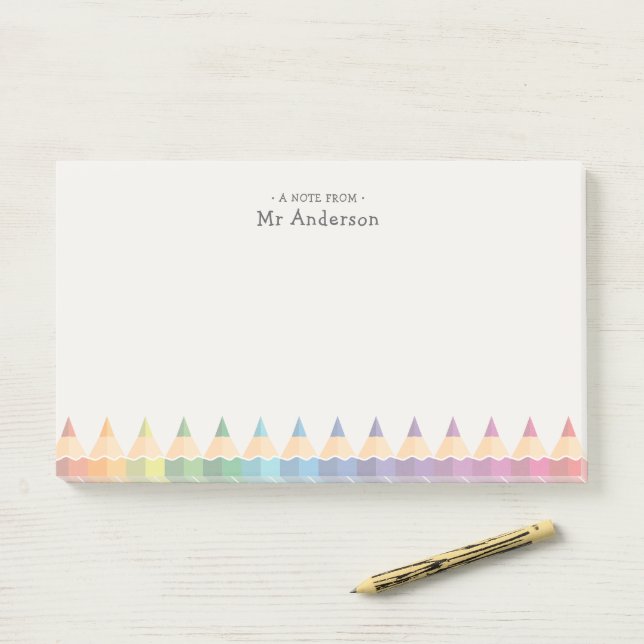 Personalised Teacher's Name Colourful Pencils Post-it Notes (On Desk)