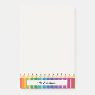 Personalised Teacher's Name Colourful Pencils Post-it Notes