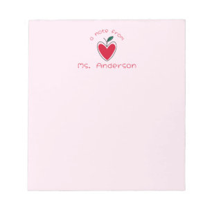 Personalised Teacher's Name Heart Apple Valentine Notepad
