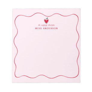 Personalised Teacher's Name Heart Apple Valentine Notepad