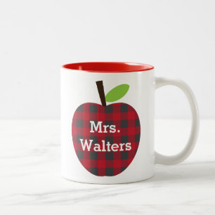 Personalised Teacher's Plaid Apple Two-Tone Coffee Mug
