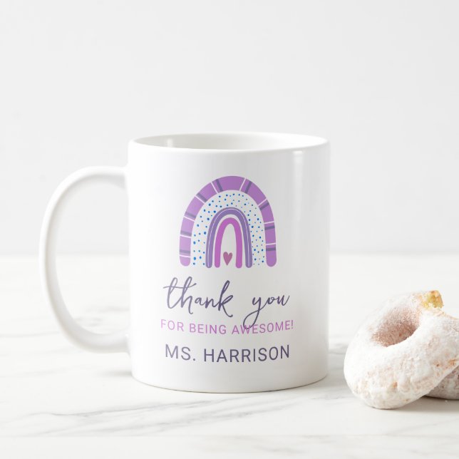 Personalised Teachers Rainbow Thank You Coffee Mug (With Donut)