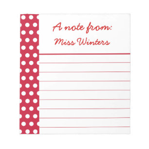 Personalised Teacher's Red Dots Notepad Gift