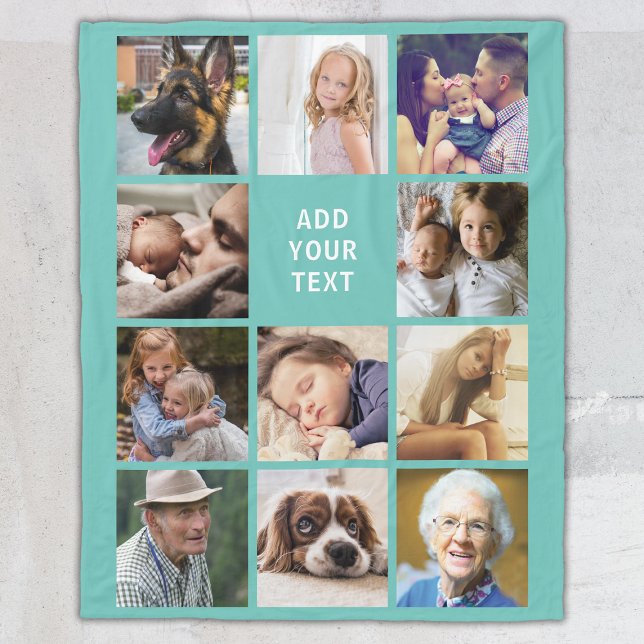 Personalised Teal 11 Photo Collage Fleece Blanket (Creator Uploaded)