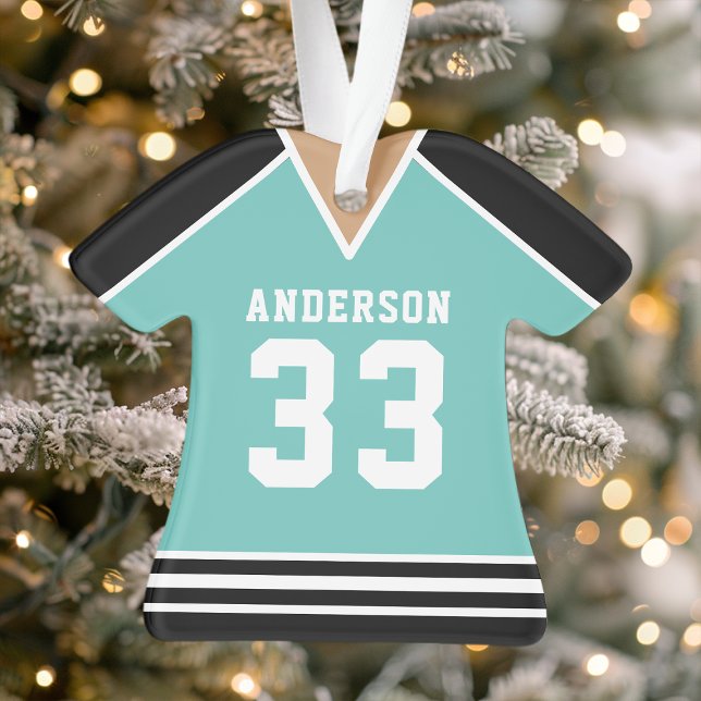 Personalised Teal and Black Hockey Jersey Ornament (Creator Uploaded)