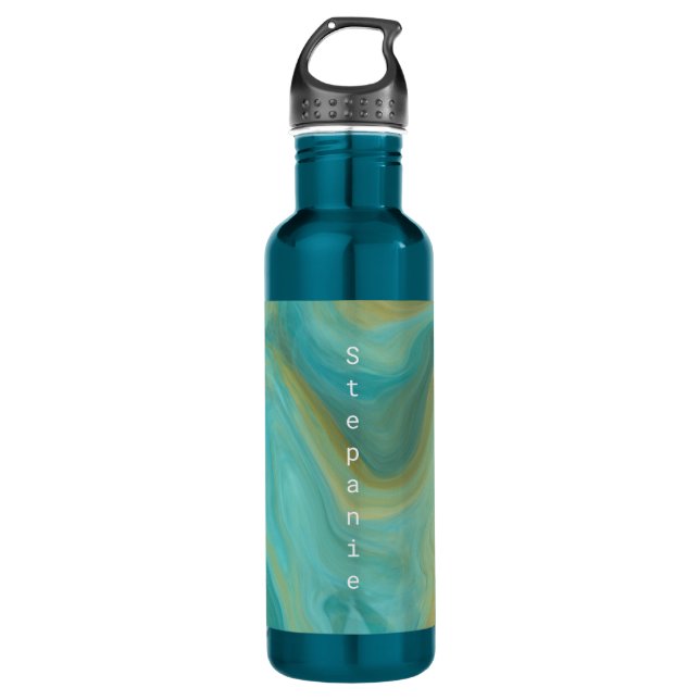 Personalised Teal and Brown Swirls Marble Art    710 Ml Water Bottle (Front)