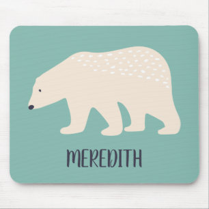Personalised Teal and Cream Polar Bear Mouse Pad