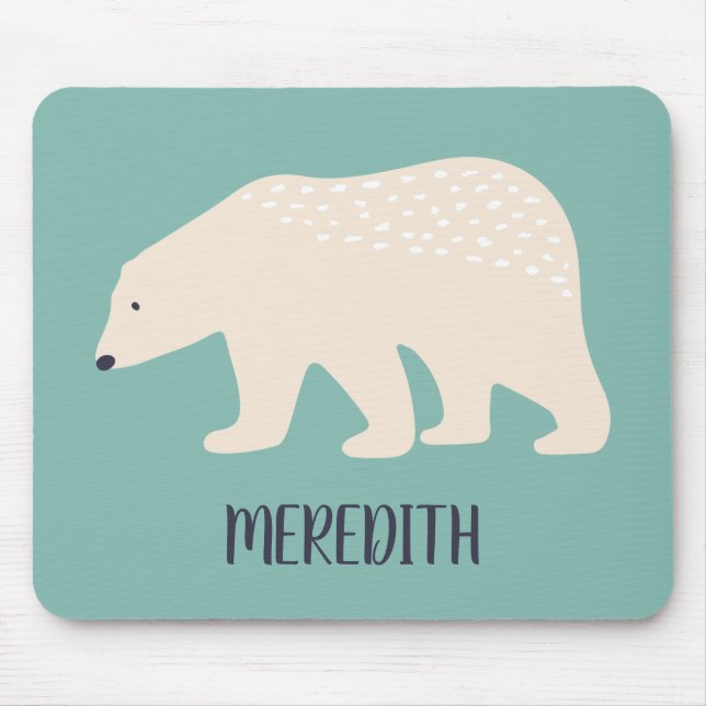 Personalised Teal and Cream Polar Bear Mouse Pad (Front)