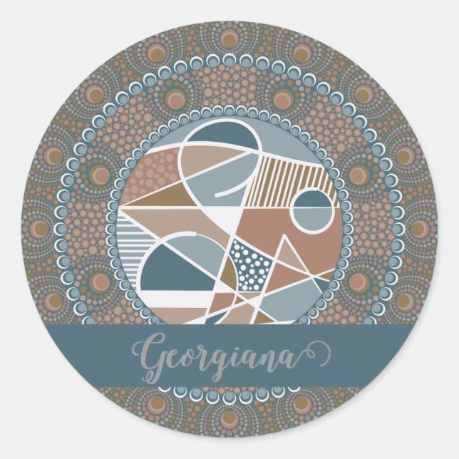 Personalised Teal and Gold Abstract Accent Mandala Classic Round Sticker (Front)
