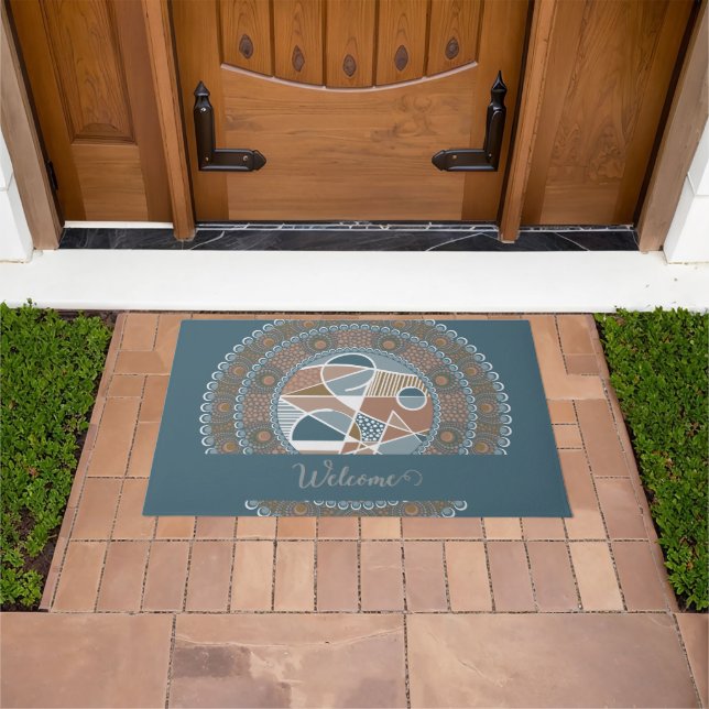 Personalised Teal and Gold Abstract Accent Mandala Doormat (Outdoor)