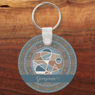 Personalised Teal and Gold Abstract Accent Mandala Key Ring