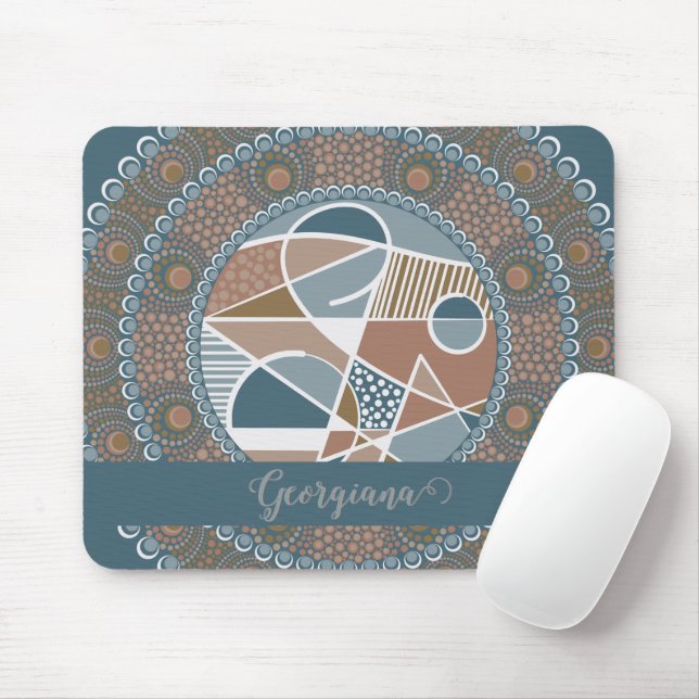Personalised Teal and Gold Abstract Accent Mandala Mouse Pad (With Mouse)