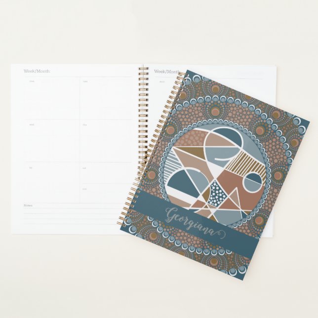 Personalised Teal and Gold Abstract Accent Mandala Planner (Display)