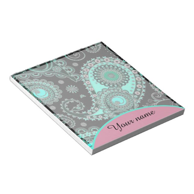 Personalised Teal and pink paisley  Notepad (Angled)