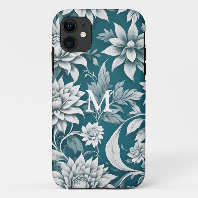 Personalised Teal and White Botanical Case-Mate iPhone Case (Back)