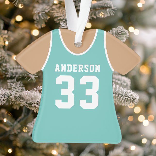 Personalised Teal Basketball Jersey Ornament (Creator Uploaded)