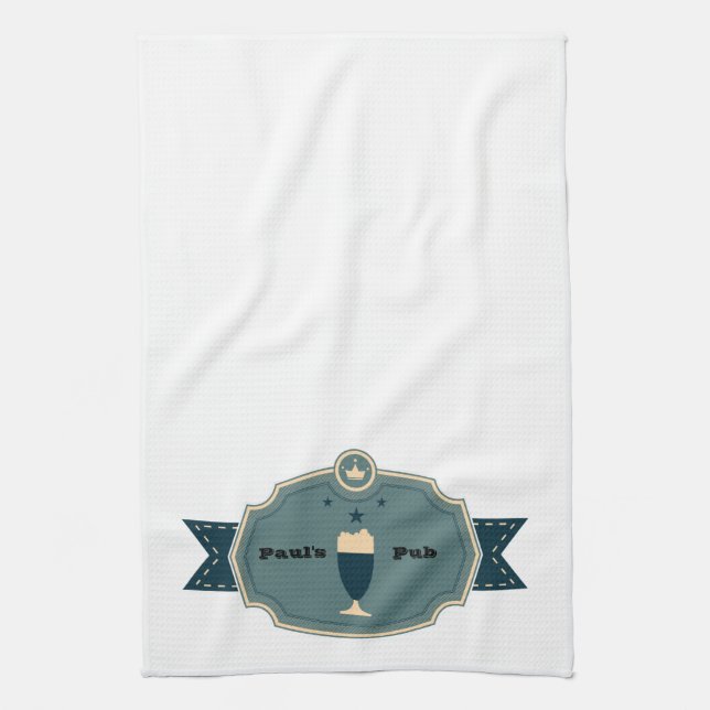 Personalised Teal Beer Label Tea Towel (Vertical)