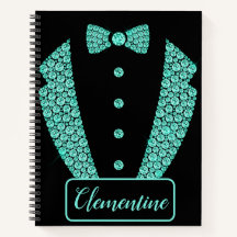 Personalised Teal Black Glitter Tuxedo Sketchbook