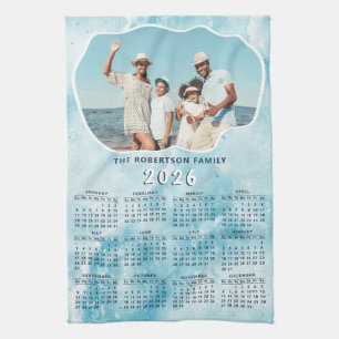 Personalised Teal Blue 2025 Photo Calendar Tea Towel