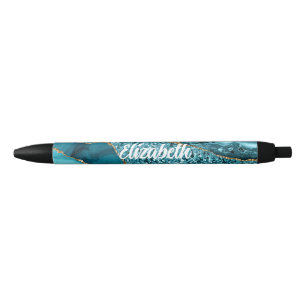 Personalised Teal Blue Agate Black Ink Pen