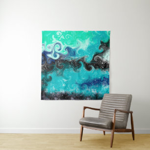 Personalised Teal Blue and Black Fluid Art Marble  Tapestry